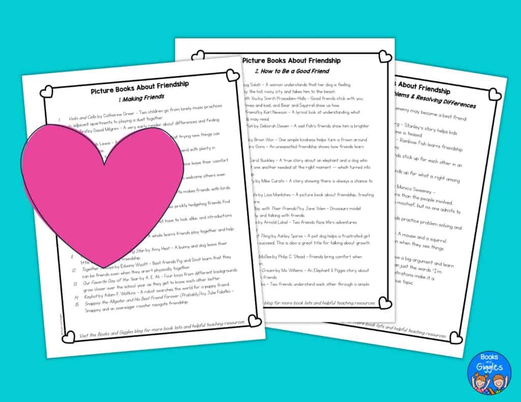 3 page book list and a pink heart